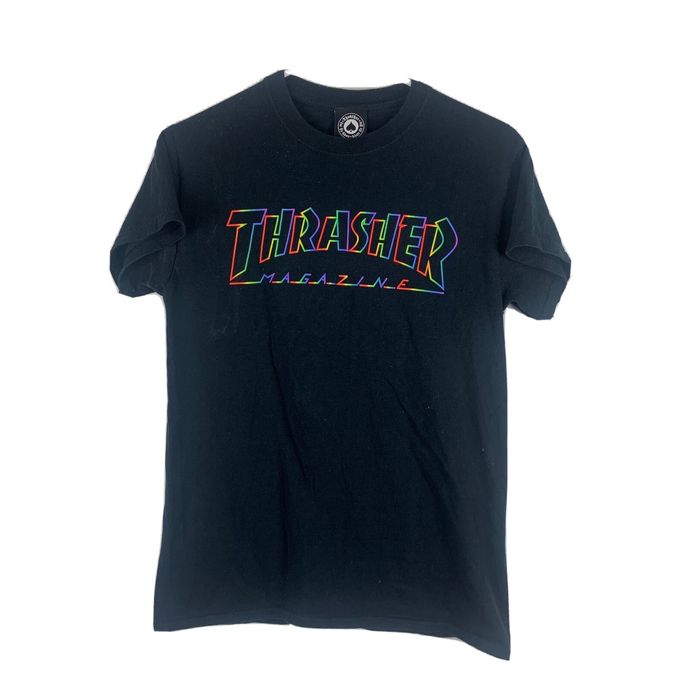 Thrasher T-shirt Unisex Small Rainbow Logo Graphic Skate Pride Ally Love Wins
